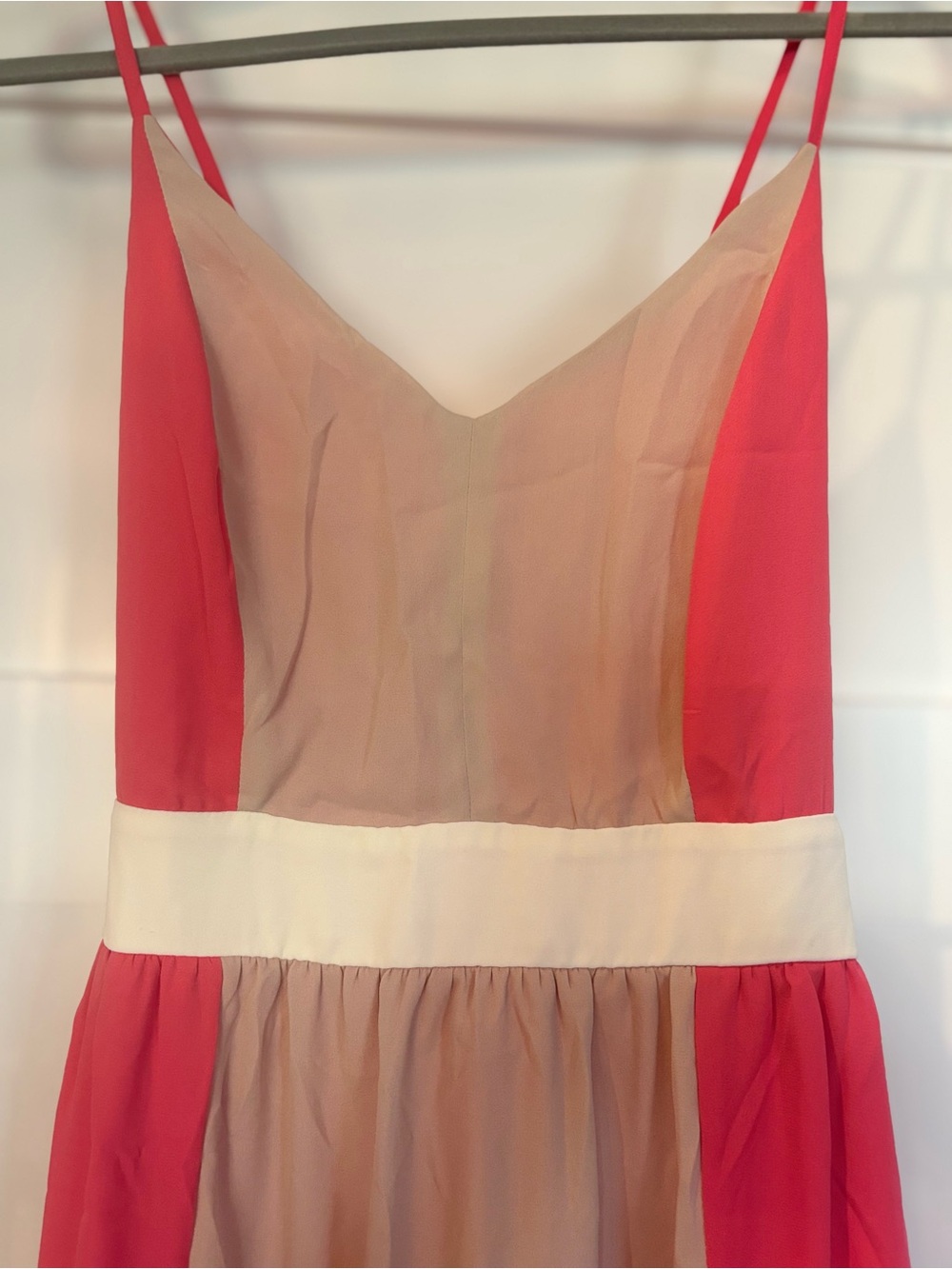Pink Owl Coral and Beige Colorblock Spaghetti Strap Maxi Dress - Picture 2 of 6